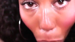 Ebony slim teen Leah Luxxx POV blowjob deepthroat cum swallow