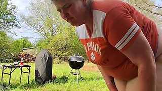 A little outdoor fun after yard work. Some cock worshiping and reverse cowgirl riding in our outdoor swing.