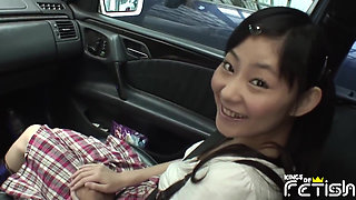 Lucky man plays with Japanese college girl in the car before showering