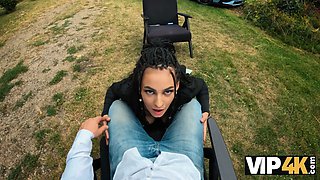 Vip4k. stunner with pierced nips and tattoos screws in the woods