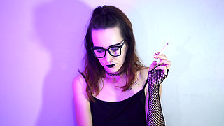 Goth Girl Smoking in Fishnets