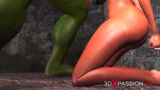 she gets fucked by a big green monster - Anal
