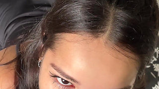 Cute and Submissive Girlfriend Giving a Deep and Sloppy Blowjob to a Big Dick