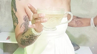 My Special Warm Cocktail in White Dress