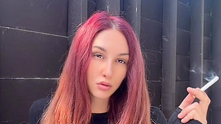 Smoking Outdoor Along Hair Fetish and Boobs Flash