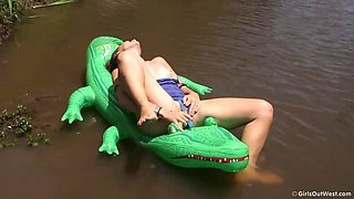 Brunette Veronica's Outdoor Toy Adventure