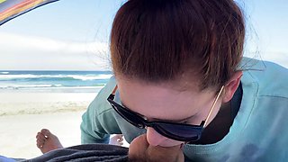 Blowjob and handjob on beach