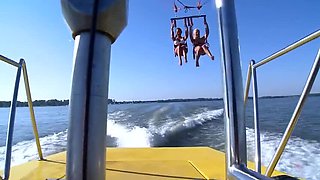 Lesbians on a Boat: Big Tits Lesbian Threesome Outdoor Sex