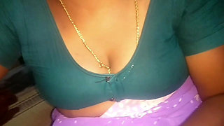 Indian Hot Tamil Aunty Beauty Boobs Show with Young Man