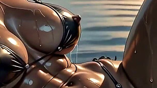 Stressed Boss Gets His Cock Wet in the Sunset Infinity Pool with Ebony Bikini Babe [ai Generated]