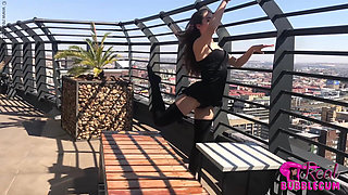 Sexy Contortion Model Stretching Outdoor