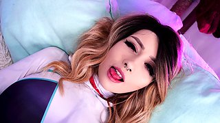 Glamour babe with big boobs masturbates in lingerie