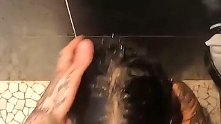 Tattooed MILF Blows Stepdad Sloppily Then Doggy in Shower