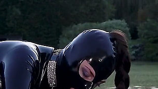 Rubber Doll Cock Teasing Rubber Bound Sub Outdoors