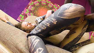 Heavily Tattooed Girl Takes Hard Anal While Getting Fucked Raw