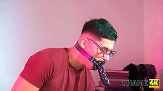 Shame4k. humiliation by making him use his throat differently