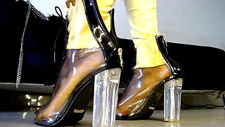 Tiny Shoved in Transparent Latex Ankle Boots - Macro Fetish, Giantess, Humiliation
