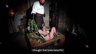 Novice Magda Is Tied to a Wooden Bench and Treated with Nasty Stinging Nettles