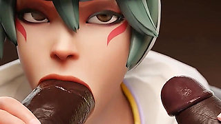 Tracer & Kiriko - Big Black Cock Sloppy Blowjob & Cowgirl 3D Animation