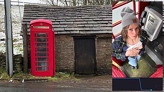 Cumming hard in public red telephone box with Lush remote