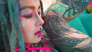 Ink Covered Beauty Solo Anal Toy Play In Lace Lingerie