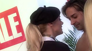 Group fuck in store with british blondes