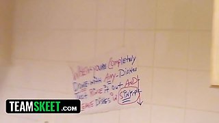 Teamskeet - lusty teen cracks all the mansion rules and is made to undress and bend down for some slapping