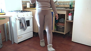 Stepmommy Lets Me Cum on Her Hairy Pussy in the Kitchen