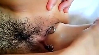 Giant Dildo in Pierced Pussy - Asian Amateur Gapes