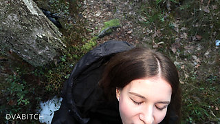 A Quick Blowjob in the Woods and His Load in My Mouth Getting Swallowed Too