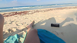 MILF Sucks Cock and Swallows Cum on the Beach POV