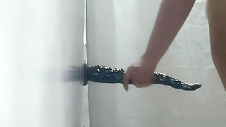 Whore in the mood for an anal uses giant dildo