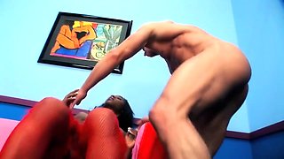 Interracial fucking and deep throat blowjob on sofa in hd