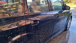 I Undress While Washing the Car at the Car Wash, Showing My Tits and Pussy in Public