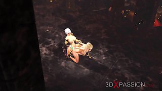 A teen queen gets screwed by 3d shemale in dark dungeon