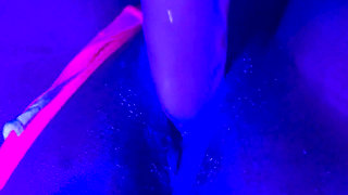 Ebony Goddess Leaking: Neon Thong & Dildo Squirt