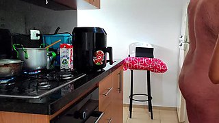 Kitchen Fuck with Busty Colombian Adamandeve and Lupo - Big Natural Tits & Huge Cock Cumshot