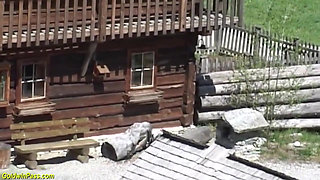 German dirndl teen kissing and licking in the mountains