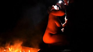 Big-Titted Blonde Blows Cock at Camp