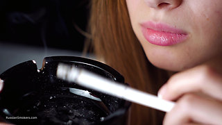 Soft Russian Beauty Smoking Cigarette Calm Moments