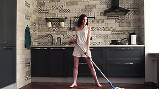 Gwen, the hot russian, plays with herself in the kitchen.