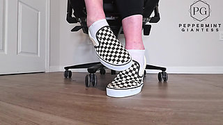 Sneaky Office Foot Tease in Checkerboard Vans - Toe-only Strip & Intense Barefoot Play POV
