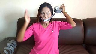 Duct Tape Cleave Gagged Beauty Has Sensitive Gag Reflex!