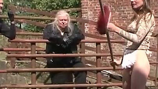 Dominating humiliating pussy bondage in the farm