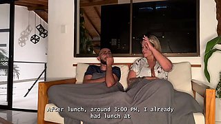 My horny brother-in-law is staying over, so I decide to ride his big, hairless cock with my MILF pussy until it's full of cum!
