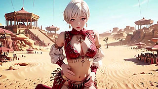 Desert Fantasy! Silver-haired Saintess's Private Dance in the Red-gold Palace, Light Ribbons Wrapping Around Her.