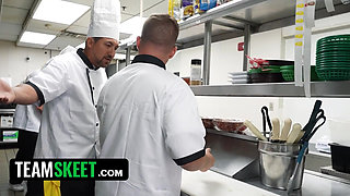 Petite Bunny Fae Takes on the Entire Kitchen Crew in a Wild Restaurant Gangbang