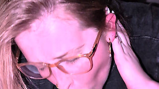 Nerd with glasses uses mouth and toes to please cock