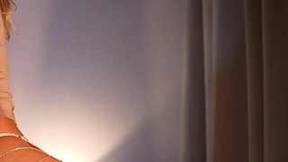 Vulva rubbing close up with blonde handling monster dildo