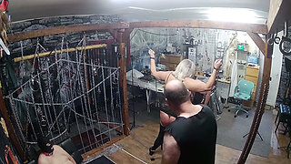 Part 1:- Lanista Bear and Domina Satana does a double Domme session with Peaches in the dungeon,
